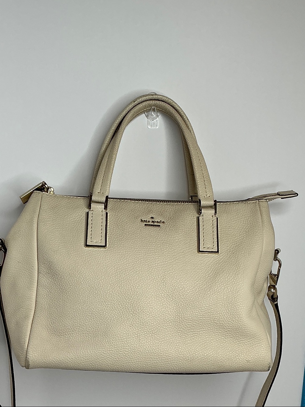 kate spade Cream Pebbled Leather Satchel with Gold Hardware